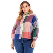 (2XL, Colorful) Plus Size Shirts For Women Plaid Long Sleeve Button Up Shirt Collared Tops