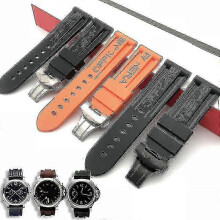 (24mm black buckle, White) Butterfly Buckle Watch Strap Watch Band Silicone Rubber Watch Band Replacement For Panerai Strap Tools Steel Buckle - JA