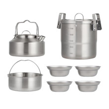 Camping Cookware Set with Foldable Handles, Lightweight Backpacking Cooking Gear for Outdoor Hiking