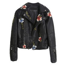 (S, Black) Floral Night Leather Jacket Women's Faux Leather Jackets Casual Short Coat for Spring Fall and Winter