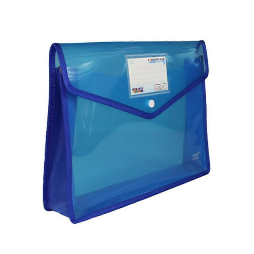 (Blue) Three-Dimensional Plastic File Bag A4 B4 Transparent Document Storage Organizer