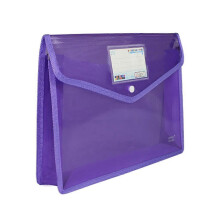(Purple) Three-Dimensional Plastic File Bag A4 B4 Transparent Document Storage Organizer