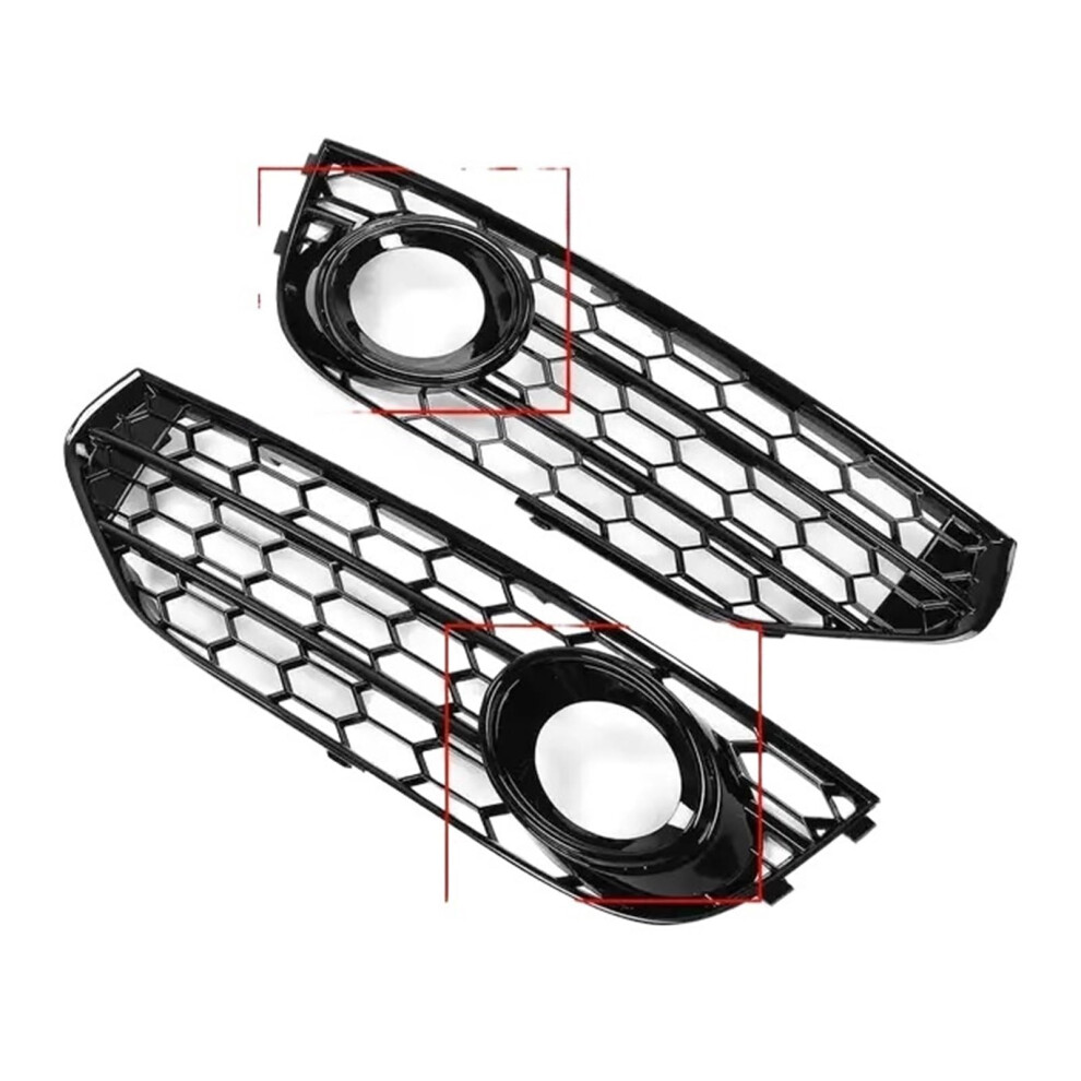Pair Glossy Honeycomb Fog Grille Cover For Audi A4 B8 B8.5 Allroad 20092015 Front Replacement Black/Light 9073542071297