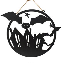 (7) Halloween Indoor Outdoor Hanging Door Decoration Wall Signs Black Ghost Bat Skull Spider Hanging Ornament Outdoor