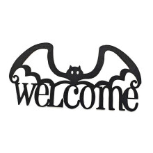 (4) Halloween Indoor Outdoor Hanging Door Decoration Wall Signs Black Ghost Bat Skull Spider Hanging Ornament Outdoor