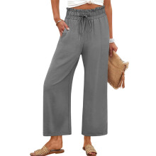 Women's cotton and linen wide-leg pants with-Dark Grey L