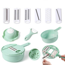 (Scandinavian Green) 12 In 1 Vegetable Chopper Multifunction Vegetable Cutter With Drain Basket Kitchen Gadget