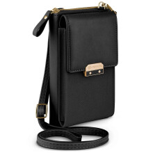 Crossbody Phone Purse for Huawei Honor 7X, Jet Black 2 in 1 Wallet Case with Card Slots and Strap