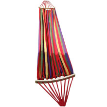Double Hammock Outdoor Canvas Hammock with Wooden Spreader Bars, AntiRollover Red Stripe for Camping and Backyard
