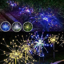 (90LEDs Multicolor) LED Fireworks Lights Garden Outdoor Wall Fence Light Solar Powered Lamp