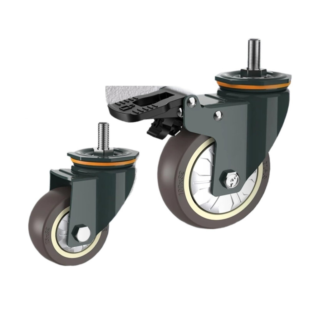 2.5 Inch M12 Rubber Swivel Caster Wheel With Brake, Silent Smooth Rolling, 65Kg Heavy Duty Capacity 9771547925446