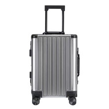24 Inch Hard Shell Checked Luggage with TSA Lock, Lightweight Aluminum Alloy Suitcase with Wheels, Grey