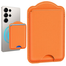 MagSafe Compatible Magnetic Card Holder Wallet RFID NFC Blocking 3‑Card Leather for iPhone 17‑12 and Samsung S25 Orange