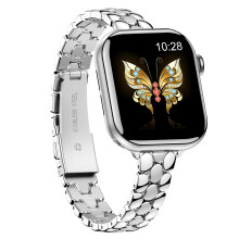 Slim Stainless Steel Band for Apple Watch Women 41mm 40mm 38mm 42mm, Adjustable Elegant Silver Strap