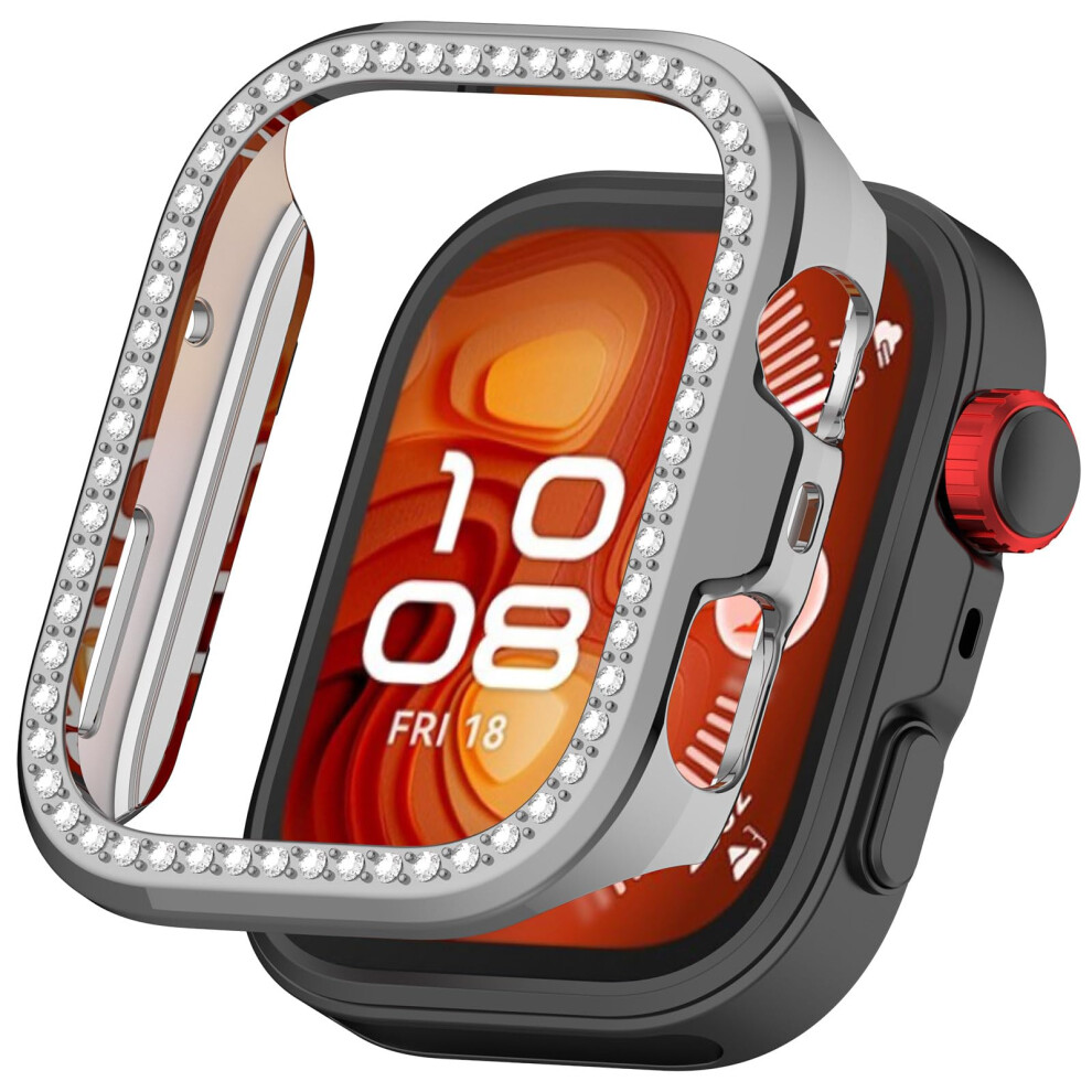 Bling Bumper Case Rhinestone Hard Pc Cover Crystal Diamond Scratchresistant Protective Shell For Huawei Watch Fit 4 Silver 9351714550970