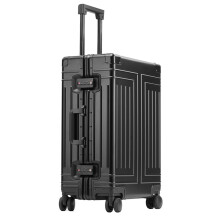 30 Inch Aluminum Luggage Hard Shell Suitcase Blue Black Spinner Wheels Lightweight Durable Travel Case