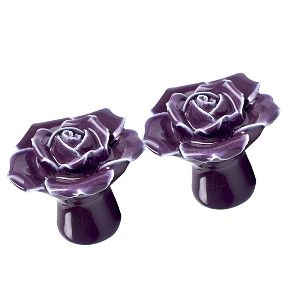 Ceramic Drawer Knobs Purple Rose Floral Design For Cabinet Dresser And Wardrobe Handles 9351714551083