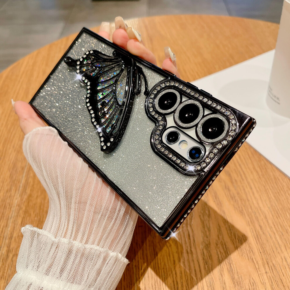 Case For Galaxy S25 Ultra Butterfly Liquid Glitter Shockproof Quicksand Bling Tpu Cover For Women Black 9330225440673