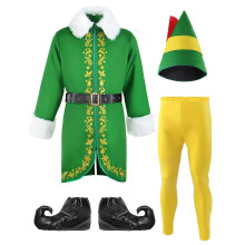 (XXL) Buddy the Elf Costume Men Christmas Elf Costume Cosplay Full Set Costume