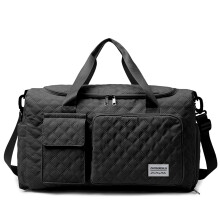Black Travel Duffel Bag for Women, Spacious Weekender with MultiPocket Design and Adjustable Strap