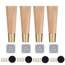 12cm Oak Furniture Legs with Copper Feet, Durable Wood Sofa Legs for Bed and Table, Modern Design