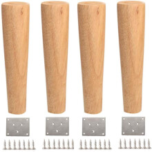 Solid Wood Furniture Legs 12cm Set of 4, Round Rubberwood Table Legs, Durable Modern Finish for Sofa Cabinet