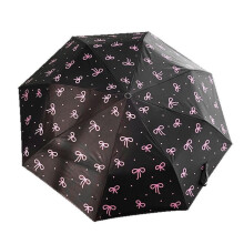 Compact Travel Umbrella Automatic Open Close Windproof UV Protection DualUse Sun Rain Black Bowknot Design