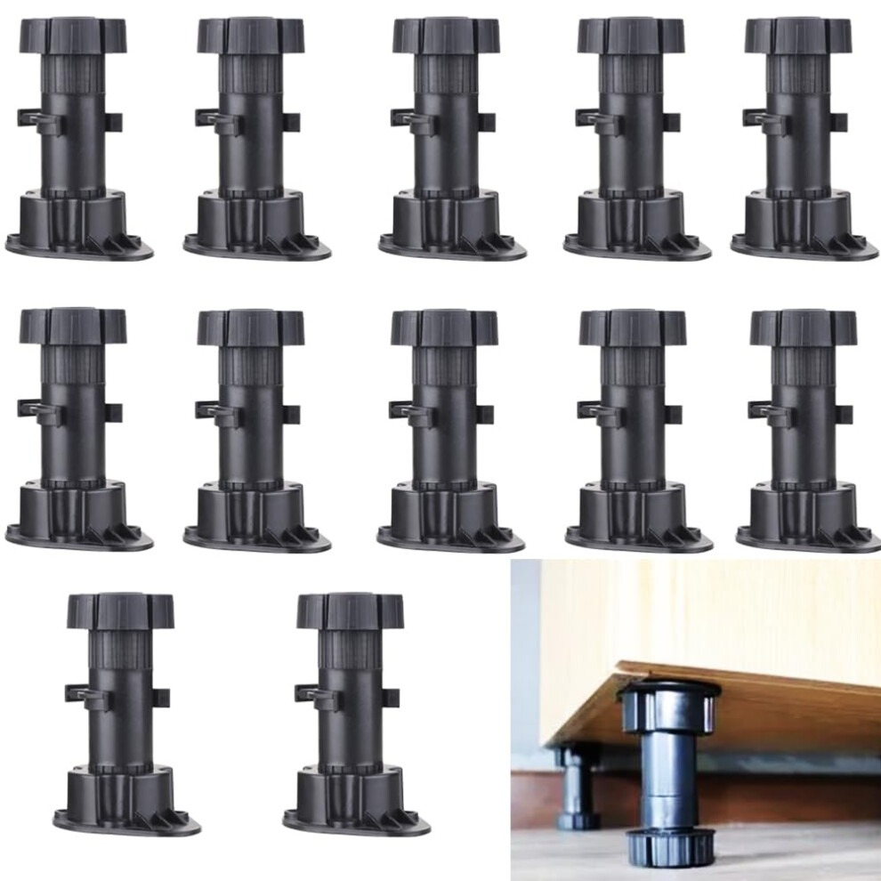 12 Pcs Adjustable Kitchen Cabinet Legs 120150Mm Black Plastic Furniture Feet With Kickboard Clips 9330225403715