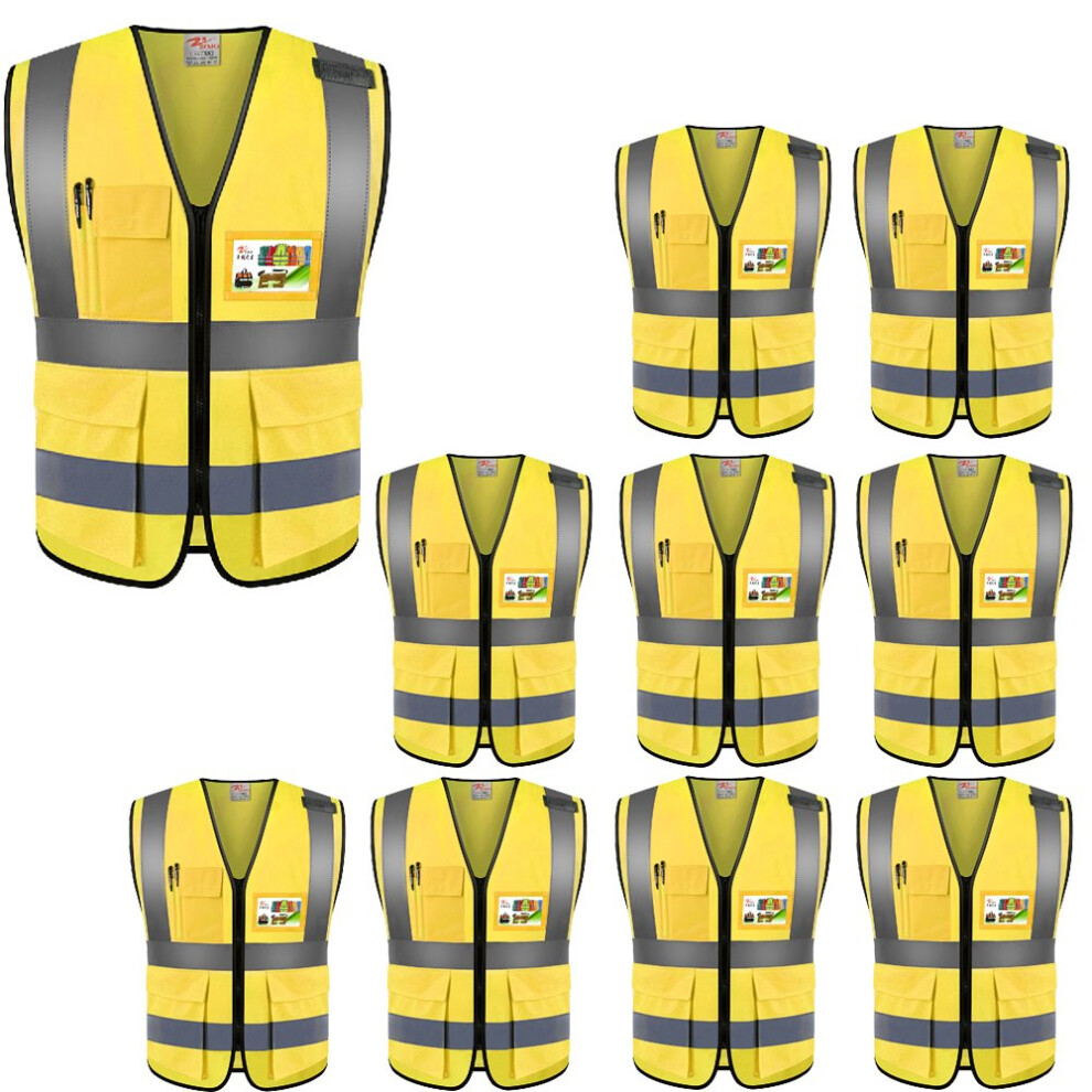 Visibility Safety Vest Pack Of 10 Neon Yellow Reflective Work Vest Breathable Mesh For Construction Cycling 9073542073475