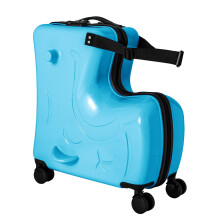 Kids Ride On Suitcase 20 Inch Blue Horse Shape Carry On with Lock Seat and Wheels for 36 Year Old