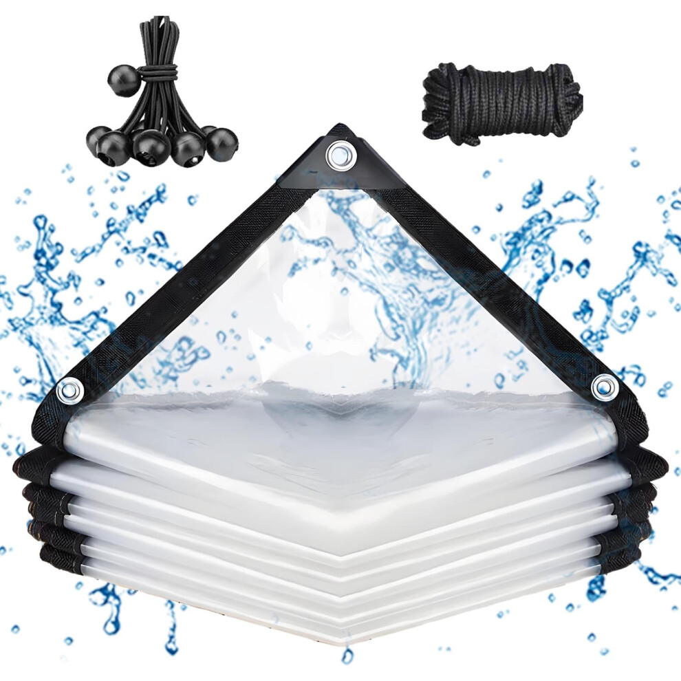 14X28 Ft Clear Pvc Heavy Duty Waterproof Tarpaulin With Rustresistant Grommets For Patio, Porch And Canopy 9073542073536