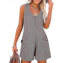 (2XL, grey) Summer Women's Sleeveless Jumpsuit Shorts Casual Women's Jumpsuit Large Women's Clothing zZ