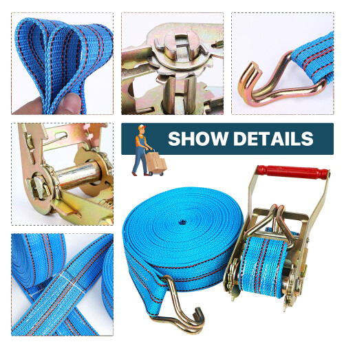 Heavy Duty Ratchet Tie Down Straps 5cm x 8m with Hooks, Rustproof Hardware for Securing Cargo and Moving Loads 1