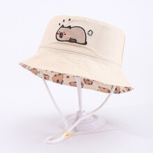 (Capybara)Toddler Sun Hat With Embroidered Excavator Cotton Material Wide Brim Shade For Baby Use Outdoor