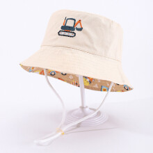 (Excavator)Toddler Sun Hat With Embroidered Excavator Cotton Material Wide Brim Shade For Baby Use Outdoor