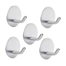5pcs Stainless Steel Adhesive Wall and Over The Door Hooks No‑Drill Space‑Saving Hangers for Bathroom and Kitchen