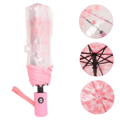 Travel Umbrella Windproof UV Protection Compact Folding Design with Cherry Blossom Pattern 1