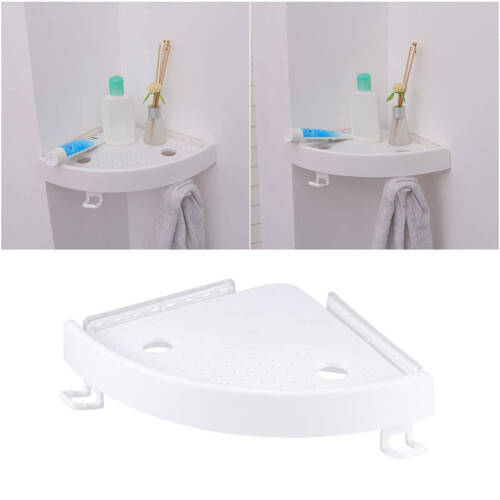Bathroom Corner Shelf with Secure Double Suction Cup, Triangle SpaceSaving Design and Adjustable Hooks