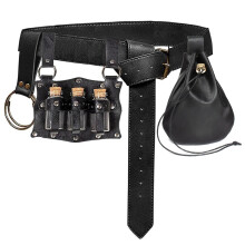 Renaissance Belt Pouch Set – Authentic Medieval Costume Accessories with Leather Coin Purse and Potion Bottles (Black)
