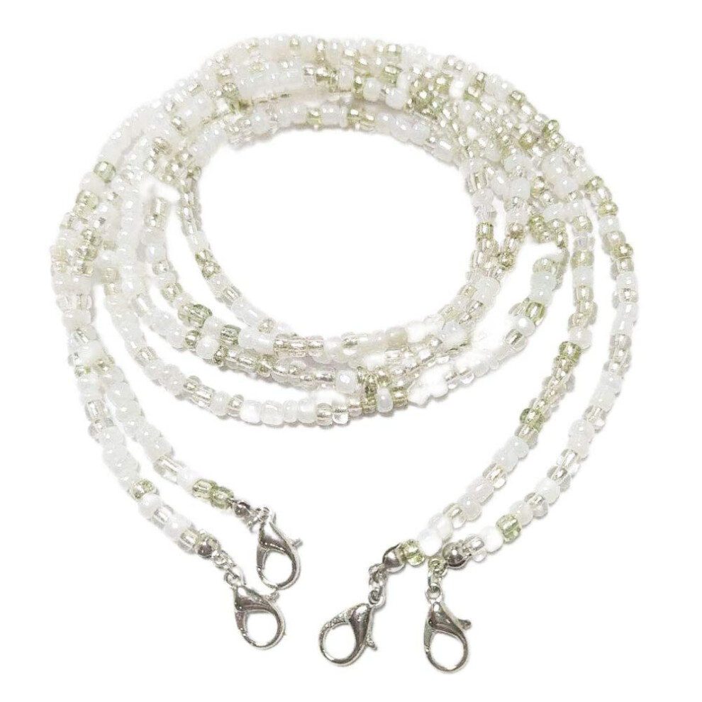 White Face Mask Lanyard Beaded Glasses Chain 28 Inches Nonslip Antilost Necklace 2Pcs Set