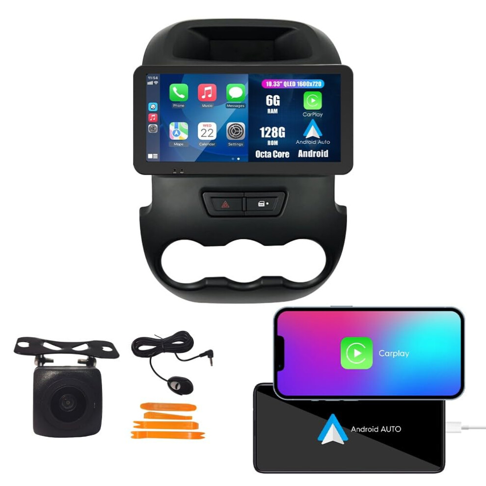 Android Car Stereo For Ford Ranger 2011Â2016, 10.33' Qled Touchscreen Carplay Android Auto Head Unit 6G+128G 9330225405283