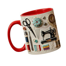 Artistic Sewing Inspired Ceramic Cup Microwave Safe And-Red