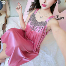 (Rouge) Women Silk Satin Nightdress Sleepwear Dress