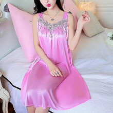 (Pink) Women Silk Satin Nightdress Sleepwear Dress