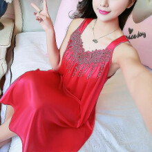 (Red) Women Silk Satin Nightdress Sleepwear Dress