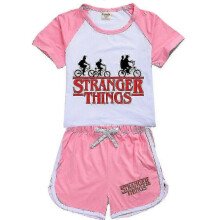 (15-16Years, Pink) Stranger Things Kids Boys Girls Short Sleeve T-shirt Shorts Set Children Outfits Clothes