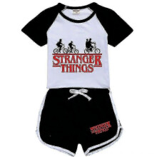 (15-16Years, Black) Stranger Things Kids Boys Girls Short Sleeve T-shirt Shorts Set Children Outfits Clothes