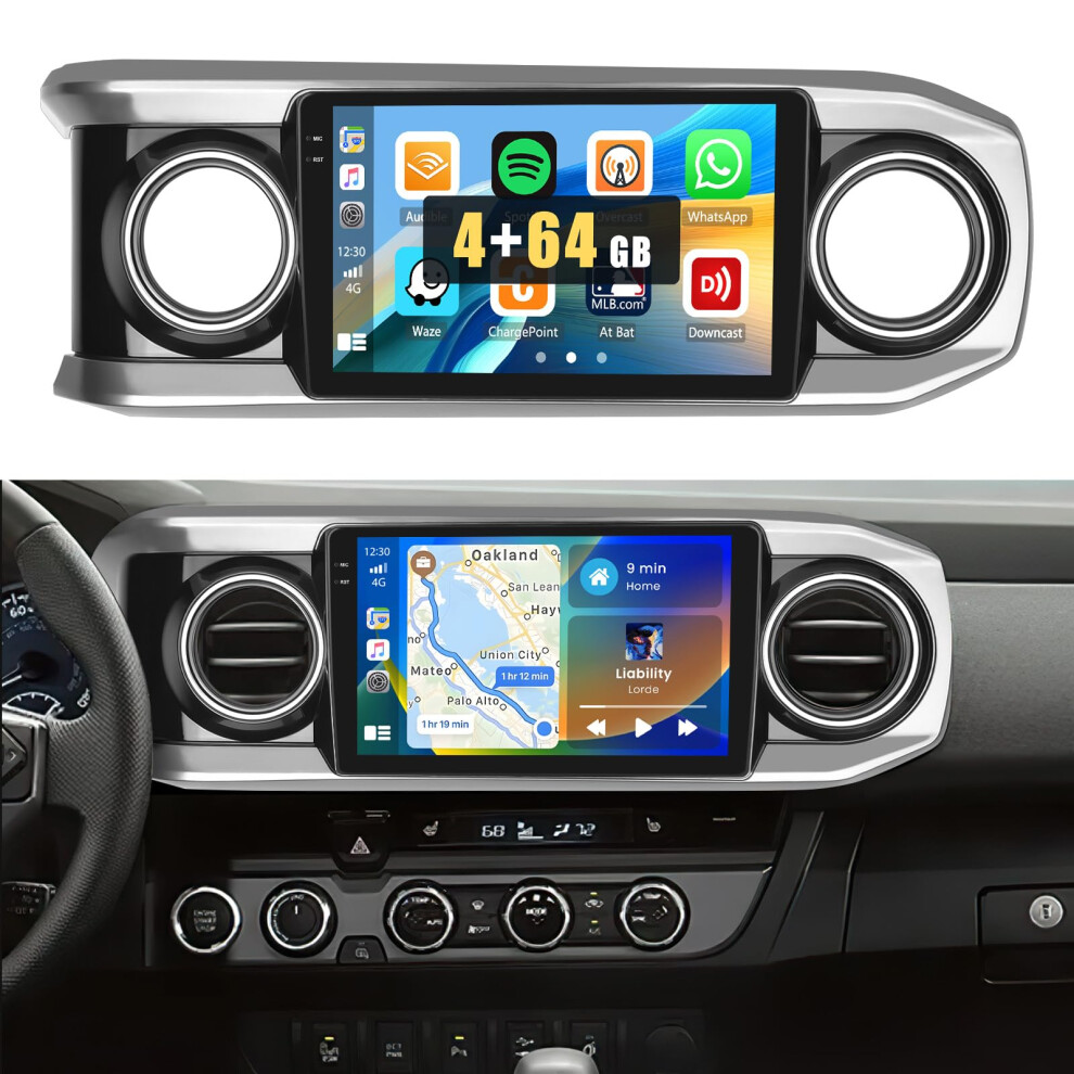 Android Car Stereo 10.1' Hd Touchscreen 4+64Gb With Wireless Carplay Android Auto Gps Bluetooth 5.0 For Toyota Tacoma 9330225405573