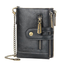 (black) Men's Short Wallet Double Zipper Coin Purse Multi-card Pocket Wallet - PW