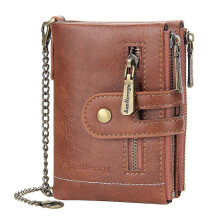 (brown) Men's Short Wallet Double Zipper Coin Purse Multi-card Pocket Wallet - PW